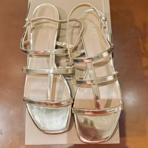 NWT - J. Crew Metallic Gold Strappy Sandals - Picture 2 of 4